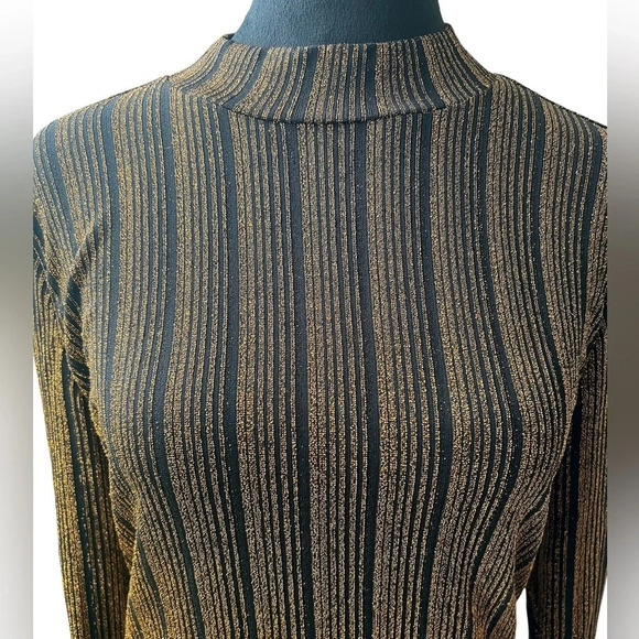 Guess Black and Gold Striped Long Sleeve Top - Size M - Picture 4 of 7